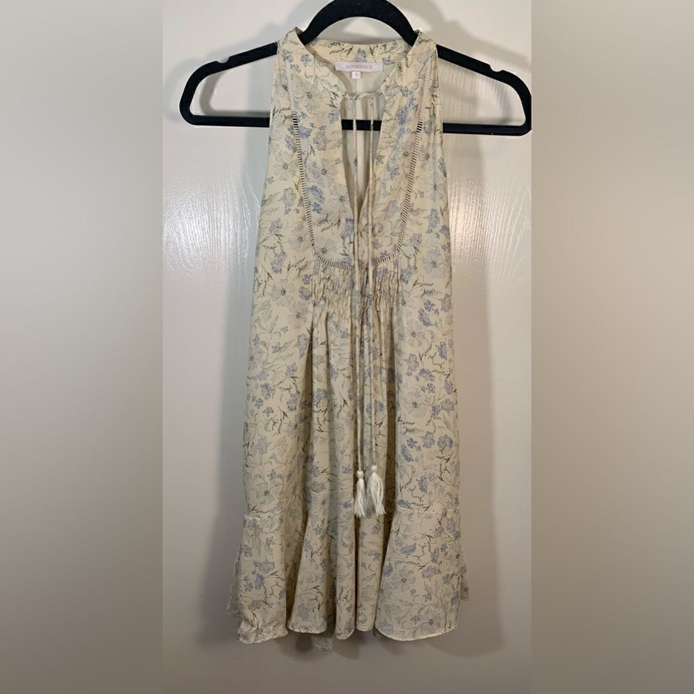 Olivaceous GUC cream/blue floral high neck sleeveless mini dress Size Small